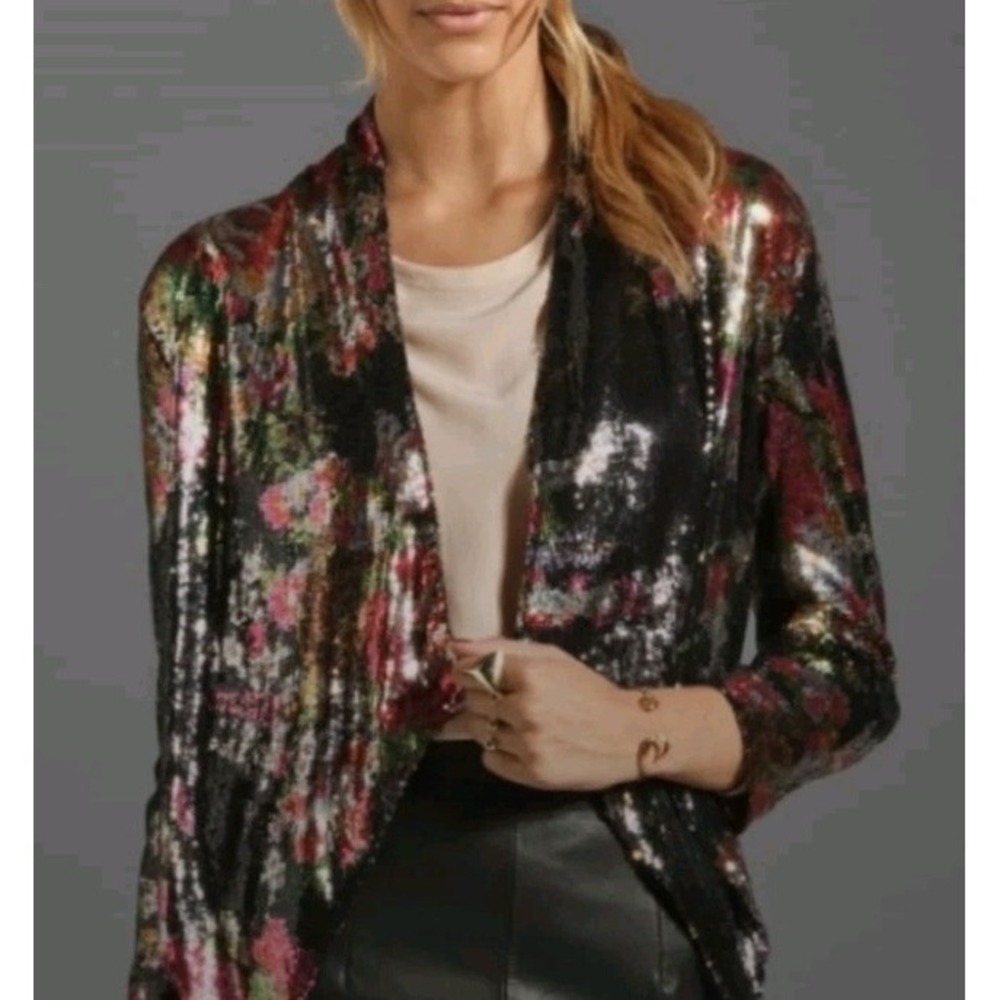 NWT Lovers Friends Floral Sequin Waterfall Open Front Short Waist Cardigan XS